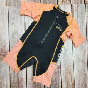 Kids' Short Sleeve Wetsuit Swimsuit - Black and Peach